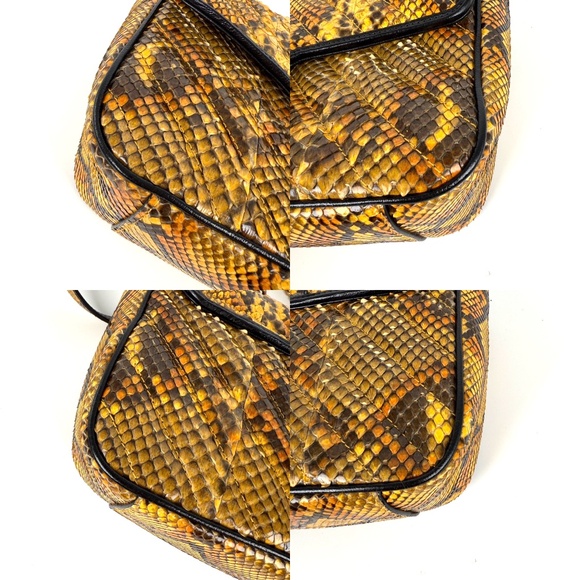 GUCCI GG Marmont Matellase Small Python Snakeskin Black Yellow Crossbody Bag - Picture 8 of 12